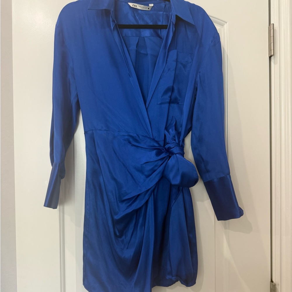 Zara Royal Blue Satin Wrap Dress